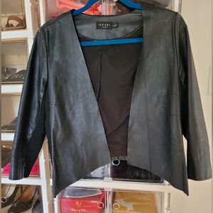 Iris Setlakwe black open-front cropped mixed media leather jacket